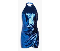 Jo open-back wrap-effect sequined woven mini dress - Blue