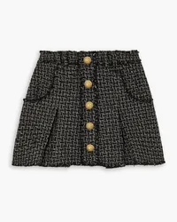 Balmain Button-embellished pleated metallic tweed mini skirt - Black Black