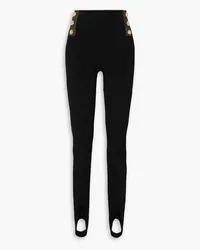 Balmain Button-embellished metallic ribbed-knit stirrup leggings - Black Black