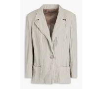 Pinstriped crinkled cotton-blend twill blazer - Gray