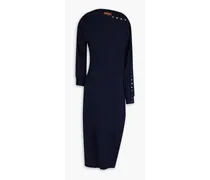 Button-detailed wool-blend midi dress - Blue