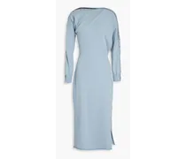 Button-detailed wool-blend midi dress - Blue