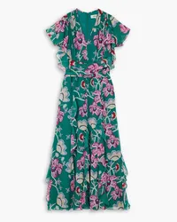 Diane von Furstenberg Bleuet belted ruffled floral-print chiffon midi dress - Blue Blue