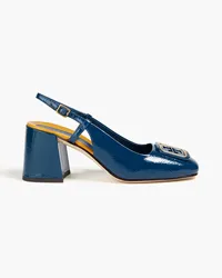 Tory Burch Georgia embellished patent-leather slingback pumps - Blue Blue