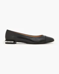 Stuart Weitzman Faux pearl-embellished smooth and patent-leather ballet flats - Black Black