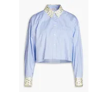 Blumy cropped striped cotton-poplin shirt - Blue