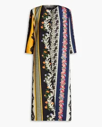 Oscar de la Renta Floral-print wool-felt coat - Blue Blue