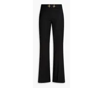 Embellished wool-twill flared pants - Black