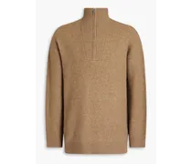 Brushed knitted half-zip sweater - Brown