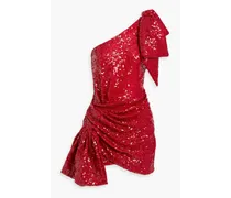 Brit one-shoulder bow-embellished sequined stretch-tulle mini dress - Red