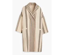 Brushed striped wool and cashmere-blend felt coat - Neutral