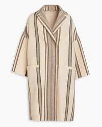 Brunello Cucinelli Brushed striped wool and cashmere-blend felt coat - Neutral Neutral