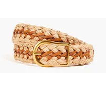 Braided leather and faux raffia belt - Brown
