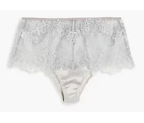 Embroidered tulle-paneled satin high-rise briefs - Gray