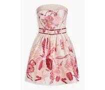 Strapless floral-print linen and silk-blend mini dress - Pink