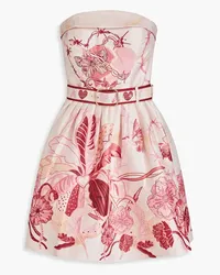 LEO LIN Strapless floral-print linen and silk-blend mini dress - Pink Pink