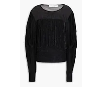 Gathered metallic knitted blouse - Black