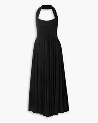 KHAITE Marisol pleated stretch-jersey halterneck midi dress - Black Black