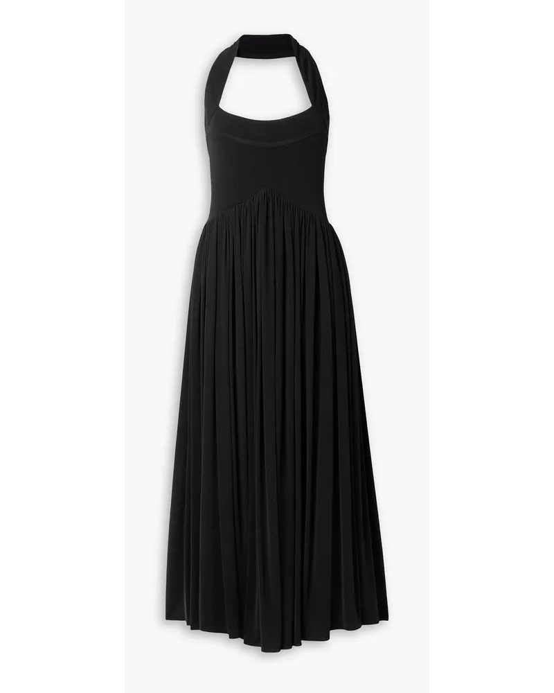 KHAITE Marisol pleated stretch-jersey halterneck midi dress - Black Black