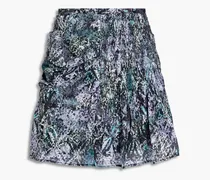 Karina shirred printed cotton-gauze mini skirt - Purple