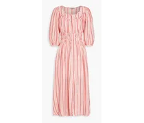 Arabella striped linen-blend midi dress - Pink