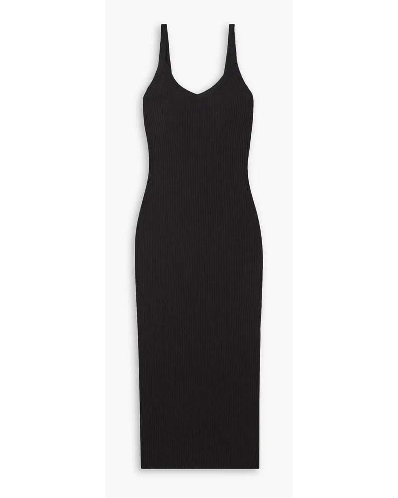 James Perse Ribbed linen-blend midi dress - Black Black