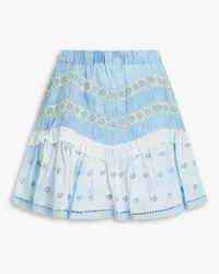 LoveShackFancy Felice tie-dyed embroidered cotton mini skirt - Blue Blue