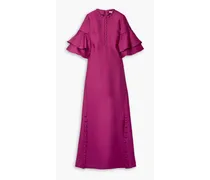 Button-embellished ruffled satin-piqué gown - Purple