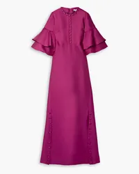 Reem Acra Button-embellished ruffled satin-piqué gown - Purple Purple