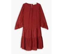 Tiered gathered crepe de chine dress - Red