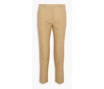 Cropped woven flax slim-leg pants - Yellow