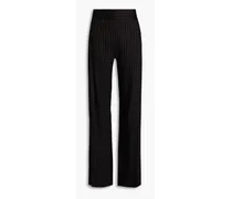 Pinstriped linen-blend flared pants - Black