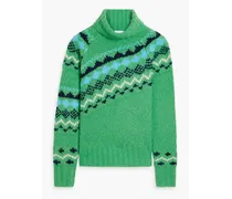Brushed jacquard-knit turtleneck sweater - Green