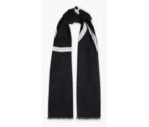 Wool, cashmere and silk-blend jacquard scarf - Black