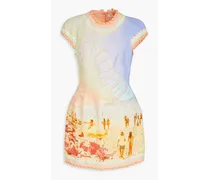 Printed cotton and linen-blend mini dress - Multicolor