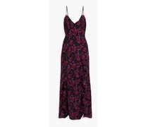 Ruffled floral-print silk crepe de chine maxi dress - Purple