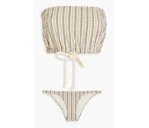 Victor striped stretch-seersucker bandeau bikini - Neutral