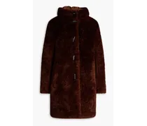 Faux shearling hooded coat - Brown