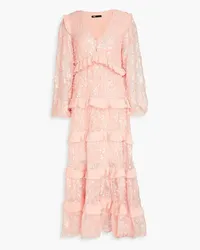 Maje Ruffled crepe-trimmed sequined plissé-tulle maxi dress - Pink Pink