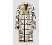 Reversible checked cotton-blend twill and canvas coat - White
