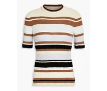 Striped chenille and ribbed-knit sweater - Neutral