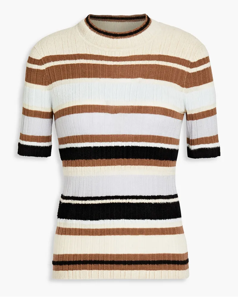 Theory Striped chenille and ribbed-knit sweater - Neutral Neutral