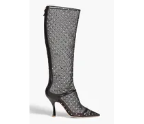 Tyra crystal-embellished mesh knee boots - Black