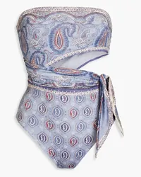 Zimmermann Cutout paisley-print bandeau swimsuit - Blue Blue