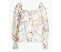 Alice Olivia - Rowa floral-print broderie anglaise chiffon blouse - White