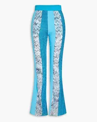 Missoni Metallic paneled silk-crepe de chine flared pants - Blue Blue