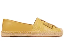 Ines smooth and croc-effect leather collapsible-heel espadrilles - Yellow