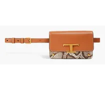 TOD'S T Timeless convertible smooth and snake-effect leather belt bag - Brown Brown