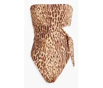Bow-detailed leopard-print bandeau swimsuit - Animal print