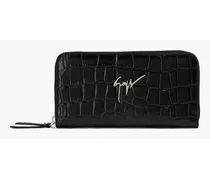 Croc-effect leather wallet - Black